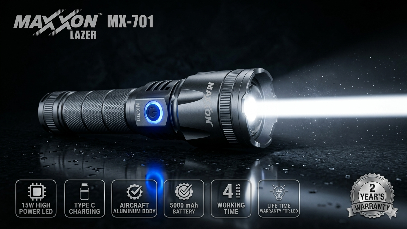 Maxxon MX-701 Lazer Rechargeable Flashlight with Zoom Technology