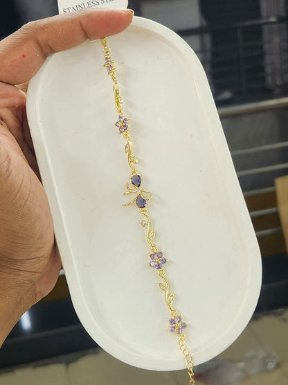 Luxury Floral Crystal Charm Bracelet – Gold Plated Adjustable Bracelet