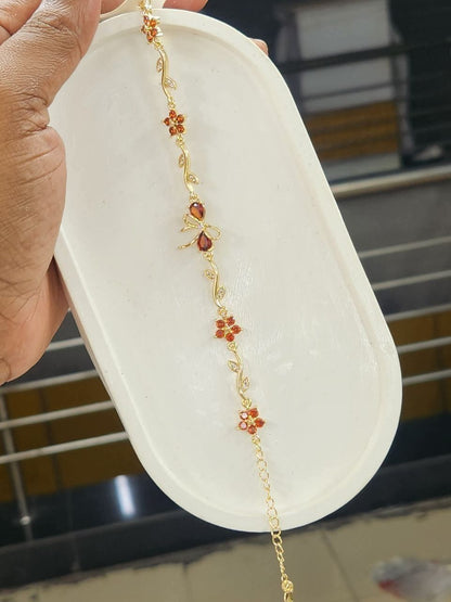 Luxury Floral Crystal Charm Bracelet – Gold Plated Adjustable Bracelet